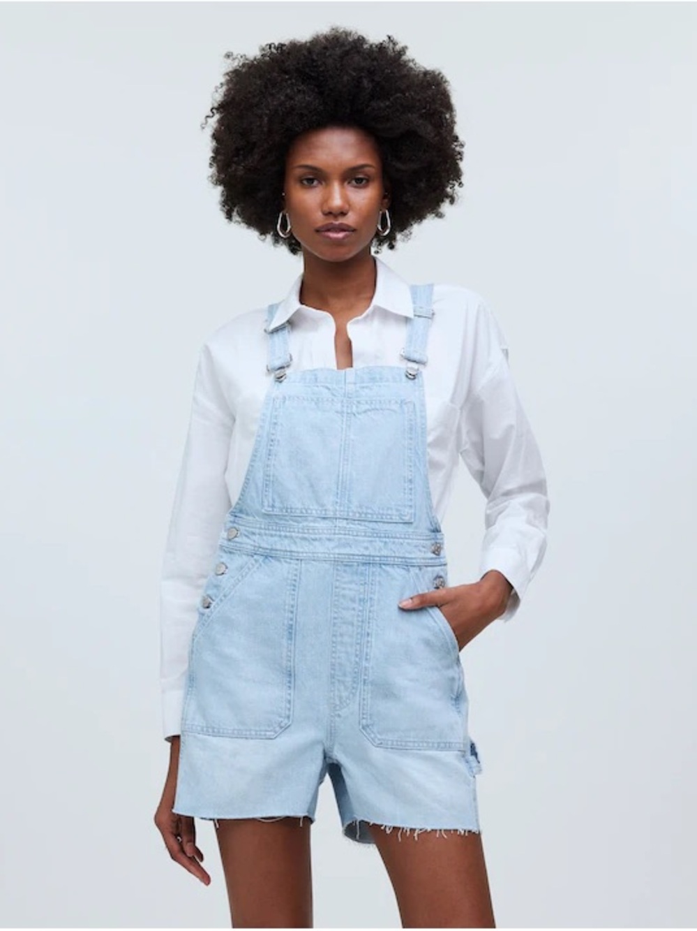 Madewell Denim Oversized Carpenter Shortalls Light Wash Raw Hem XXS (size 23)